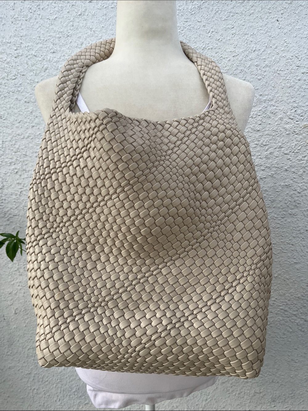 BC Hobo Vegan Leather Woven Tote Champagne Women's Shoulder Bag NWOT